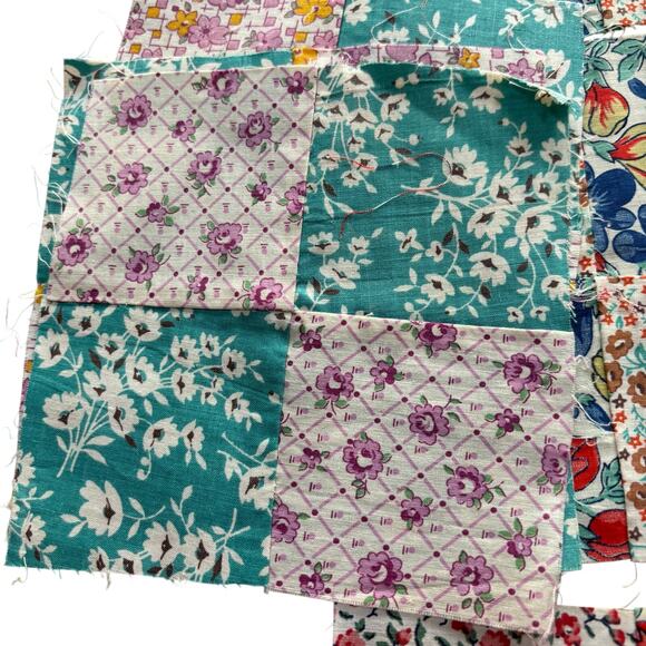 Hand Sewn Patchwork quilt squares or blocks a lot of 16 multicolor cotton 1940's - Picture 6 of 8